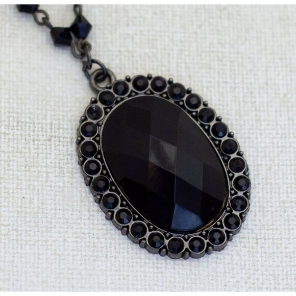 18 inch, Vintage Black Oval Faux Gem Gothic Multi Strand Necklace -  G1 - Picture 1 of 4